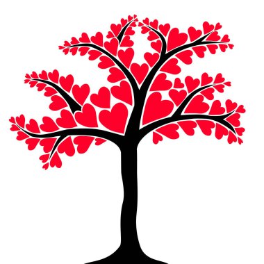 Beautiful tree with red hearts as a leaves