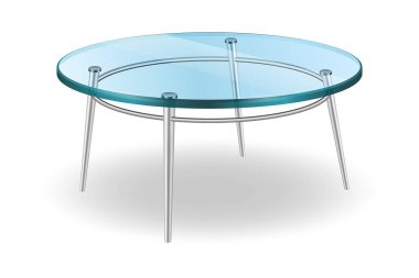 modern glass round dining table isolated on white background