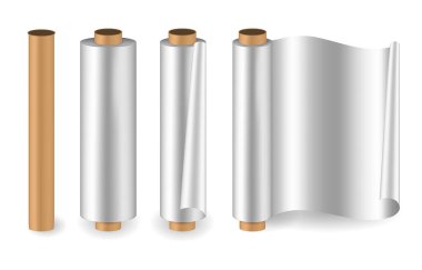 Beyaz arka plan üzerinde izole alüminyum folyo rulo