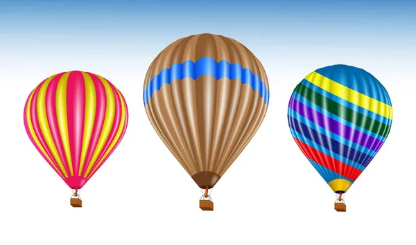 colorful hot air balloon with basket isolated 3D illustration