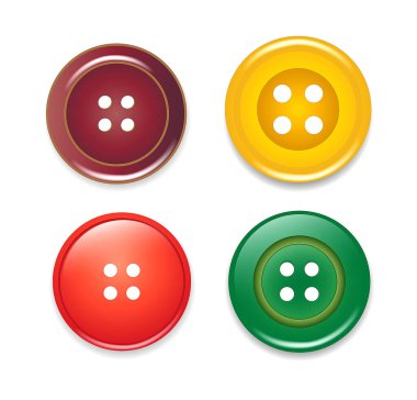 Metal kot perçin, dikiş düğmesi aksesuarları izole edilmiş üç boyutlu çizimler