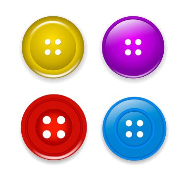 Metal kot perçin, dikiş düğmesi aksesuarları izole edilmiş üç boyutlu çizimler