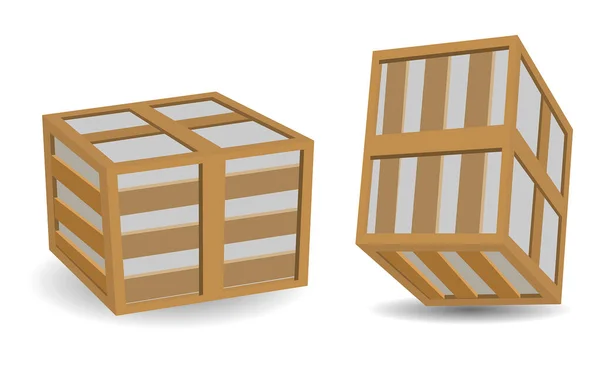 Wooden Boxes Realistic Isolated White Illustration — Stock vektor