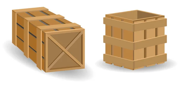 Wooden Boxes Realistic Isolated White Illustration — Stok Vektör