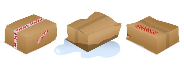 Ζημιά Σπασμένο Κουτί Πακέτο Απομονωμένο Λευκό Φόντο — Διανυσματικό Αρχείο