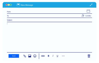E- posta iletisi boş şablon penceresinin arayüzü - 3d illüstrasyon