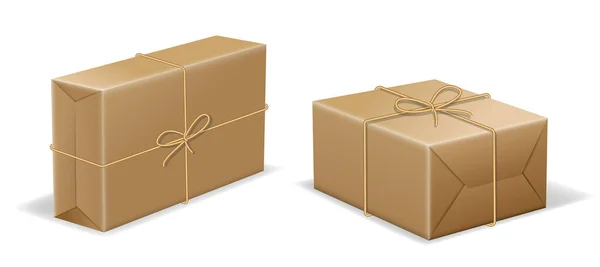 Realistic Parcel Box Wrapped Brown Paper Illustration — Stock Photo, Image