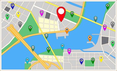 navigasyon yönü için küresel harita pin işareti - 3d illüstrasyon