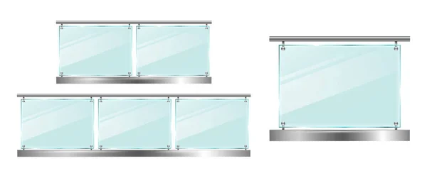 Set Mockup Glass Railing Fence Section Isolated Illustration — Stock Vector