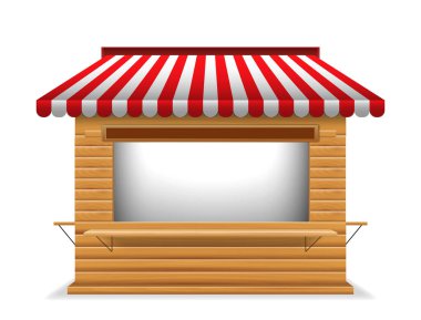 Çizgili boş market tezgahı ya da tente dükkanı izole edilmiş. 3d illüstrasyon