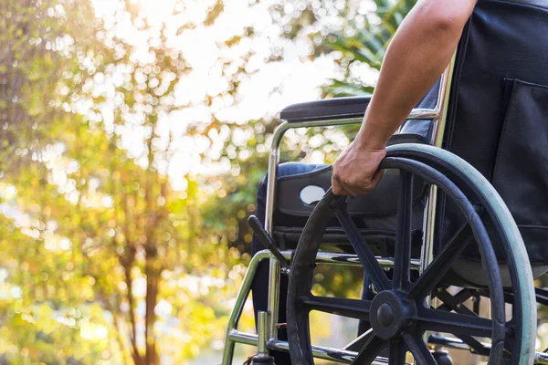 휠체어에 휠체어를 홍반에 색상의 나무를 노인들이나 사람들을 휠체어 — 스톡 사진