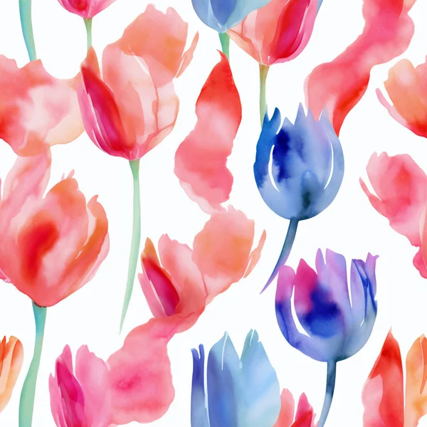 Seamless watercolor tulip pattern