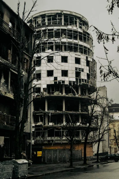 Een Verwoest Huis Kharkiv Een Russische Raketaanval — Stockfoto