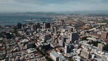 Panoramic footage of down town with ocean and port on background