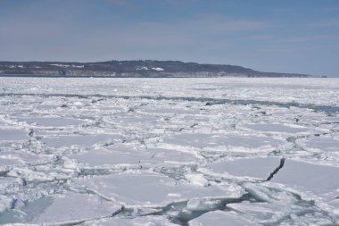 Drift ice in the offing of the Abashiri port, Hokkaido, Japan