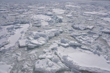Drift ice in the offing of the Abashiri port, Hokkaido, Japan
