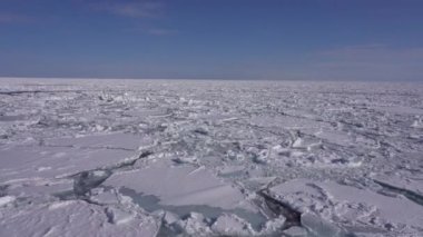 Hokkaido,Japan - February 16, 2023: Drift ice in the offing of the Abashiri port, Hokkaido, Japan