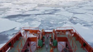 Hokkaido,Japan - February 25, 2023: Braking Drift ice in the offing of the Monbetsu port, Hokkaido, Japan
