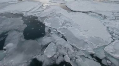Hokkaido,Japan - February 25, 2023: Drift ice in the offing of the Monbetsu port, Hokkaido, Japan