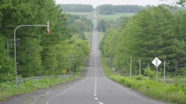 Hokkaido, Japonya - 3 Haziran 2024: Nakashibetsu, Hokkaido, Japonya 'da Süt Yolu adı verilen düz yol