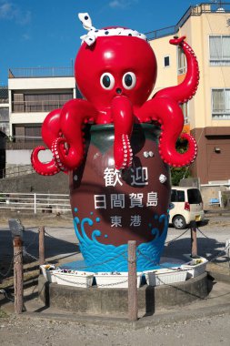 Aichi, Japonya - 9 Aralık 2024: Japonya 'daki Himaka-jima adasında bir ahtapot heykeli