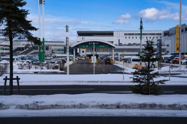 Hokkaido,Japan - February 8, 2025: New Chitose Airport Parking Lot A clipart