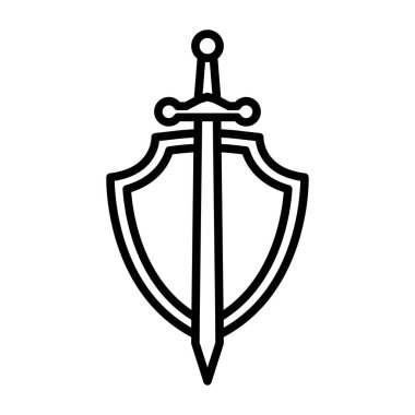 Beyaz arkaplanda kalkan ve kılıç simgesi vektör tasarım şablonu