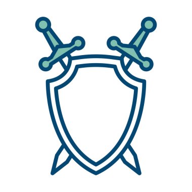 Beyaz arkaplanda kalkan ve kılıç simgesi vektör tasarım şablonu