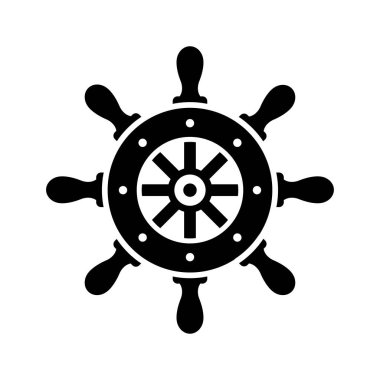 Beyaz arkaplanda gemi tekeri ikonu vektör tasarım şablonu