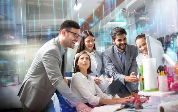 Diversity Group Business People Planning Strategy Gathered Computer Desk Business — Stock Photo, Image