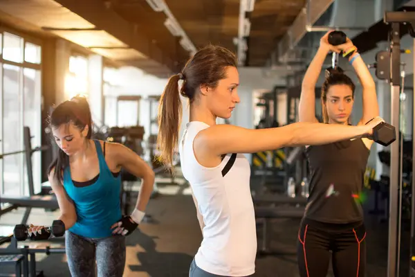 Three Pretty Girls Workout Gym — Stock Photo, Image