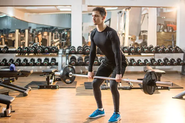Fit Young Man Lifting Barbells Gym — Stock Photo, Image