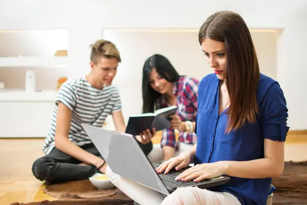Group Young High School Students Learning Home — Stock Photo, Image