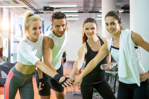 Group Sporty People Stacking Hands Gym — Stock Photo, Image