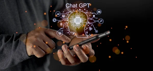 Бізнесмен Тримає Світловий Іконний Gpt Інтелект Chat Gpt Chat Штучним — стокове фото
