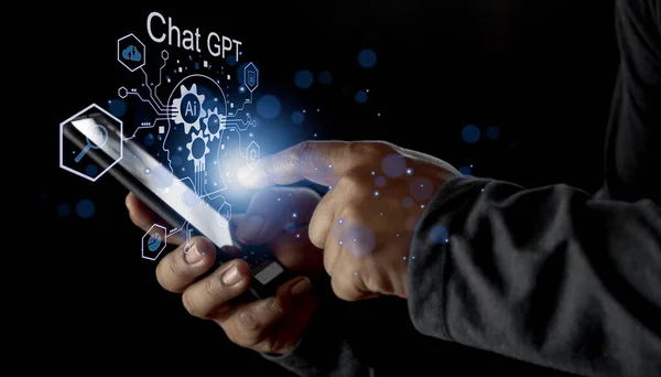 Бізнесмен Тримає Світловий Іконний Gpt Інтелект Chat Gpt Chat Штучним — стокове фото