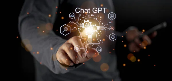 Businessman Holding Light Icon Gpt Intelligence Chat Gpt Chat Artificial Stock Picture