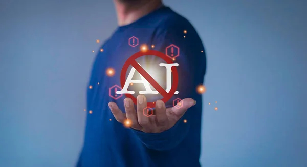 Man Showing Symbol Demand Stop Development Artificial Intelligence Banning Artificial — Stock Photo, Image