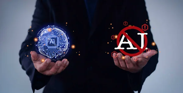 Man Showing Symbol Demand Stop Development Artificial Intelligence Banning Artificial Royalty Free Stock Images