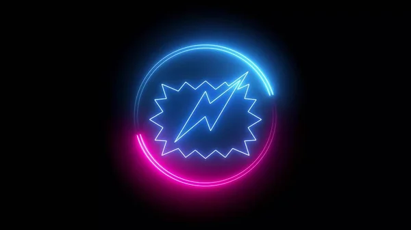 3d render, lightning, electric power symbol, retro neon glowing sign isolated on black background.  glowing thunderbolt, power symbol
