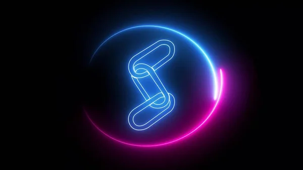 Neon link icon. neon style on black background.