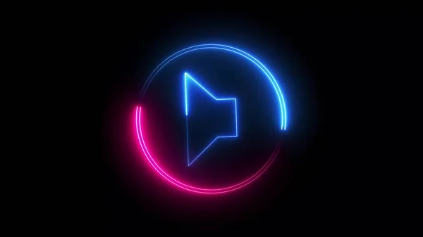 D rendering of blue violet neon symbol of speaker on on black background