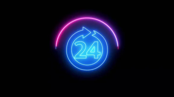 Glowing neon line with speedometer speed time clock icon in blue neon style. abstract illustration background.