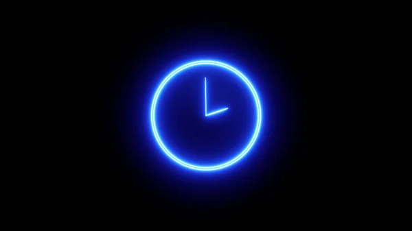 Neon light glowing clock. time 12 o clock.