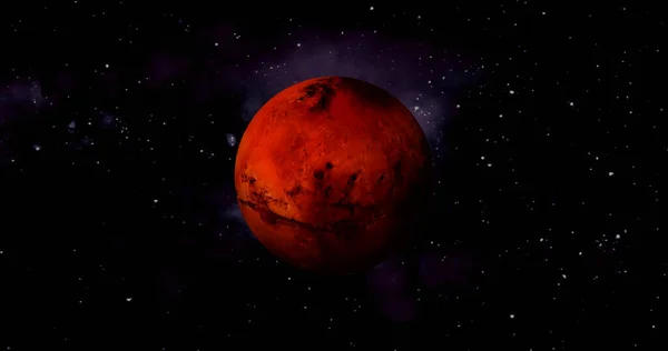 Planet mars sun rise with stars in background. front view of Mars planet from space. full 3d view of Mars 4k resolution