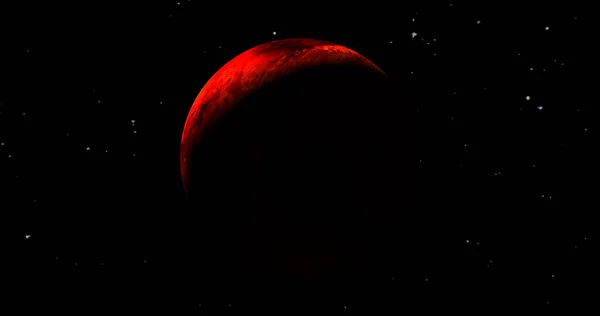 Planet mars sun rise with stars in background. front view of Mars planet from space. full 3d view of Mars 4k resolution