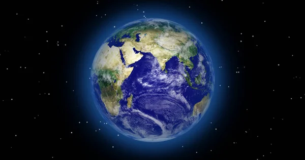 Earth planet on space with colorful starry night. 3d rendered photo realistic earth.
