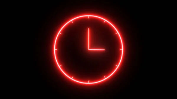 Glowing neon clock on black. time 03:00 o clock.