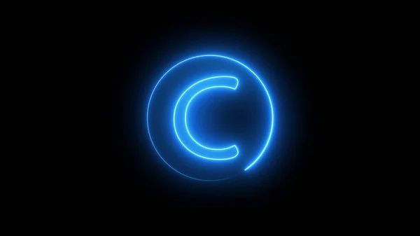 Alphabet neon sign letter glowing with blue light. Glowing neon line in a circular path around the alphabet.