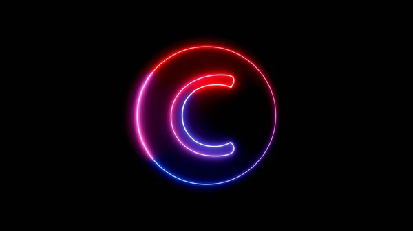 Glowing neon font. Blue, pink and red color glowing neon letter. Glowing neon line in a circular path around the C alphabet.